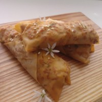 Oven-baked pork and kimchi spring rolls